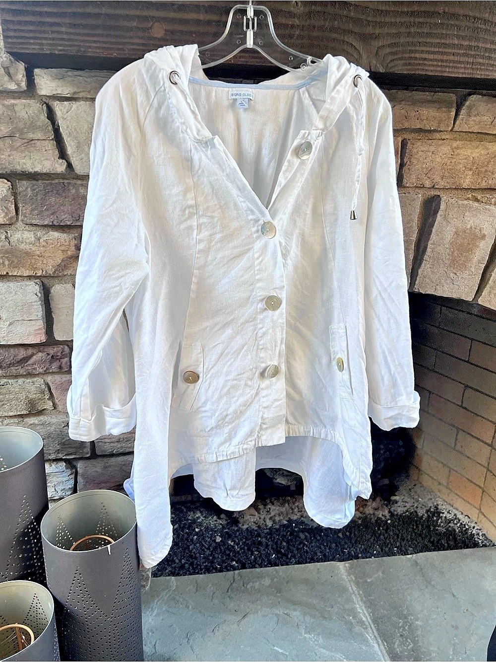 Sigrid Olsen White Linen-Cotton Utility Jacket Size Medium